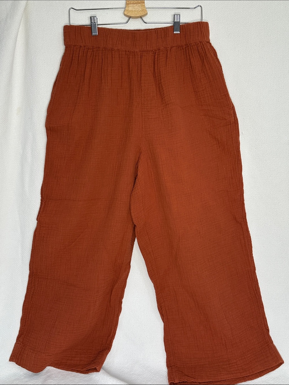 Hanna Andersson Wide-Leg Cotton Gauze Pants — Rust Orange